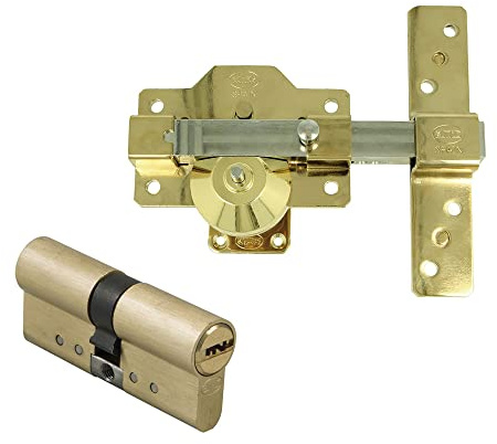 Amig - Pack de Seguridad Cerrojo de Acero y Cilindro de Latón Igualado para Puertas de Madera - Mod. 1PLUS - ø 62 mm (31-31) - Aumenta la Seguridad de tu Hogar - Acero Dorado
