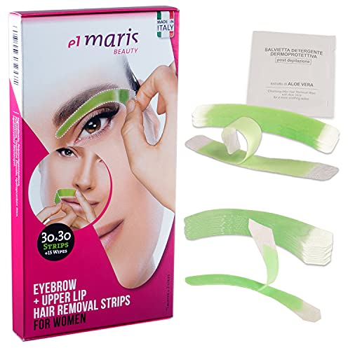 ELMARIS - Kit Wachsstreifen zur Haarentfernung Augenbrauen und Schnurrbart - Kaltwachs - sanft - für alle Haut - 15 Blisterpackungen für Augenbrauen und 15 Blisterpackungen