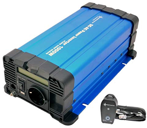 SOLARTRONICS Spannungswandler FS1000D 12V 1000 Watt mit Display - Wechselrichter 12v auf 230v - Reiner Sinus - LiFePO4/Lithium, Blei-, Gel oder AGM-Batterie kompatibel - USB - mit Fernbedienung