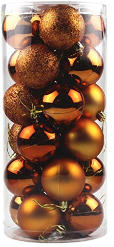 Colorful Weihnachtskugeln Kunststoff 6cm 24 STK. Christbaumkugeln Box Christbaumschmuck Weihnachtsdeko Tannenbaum Anhänger Weihnachtsschmuck Weihnachtsbaumschmuck (Kupfer)