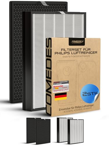 Comedes Ersatzfilterset kompatibel mit Philips AC3256/10, AC3259/10 und AC4550/10 Luftreiniger | HEPA und Aktivkohle Filter | einsetzbar statt Philips FY3432/10 und FY3433/10 (2er Set)