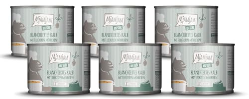 MjAMjAM - nourriture humide premium pour chats - veau blanchi avec de délicieuses carottes en sauce, pack de 6 (6 x 185 g), sans céréales avec un supplément de viande