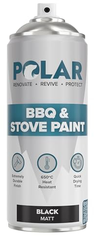 Polar BBQ & Stove Black Spray Paint - 400ml | Matt Finish | Up to 650°C | Ideal Heat Resistant Paint for BBQs, Stoves, Ovens, Automotive Engines, Boilers, Firepits & More | Indoor & Outdoor Use
