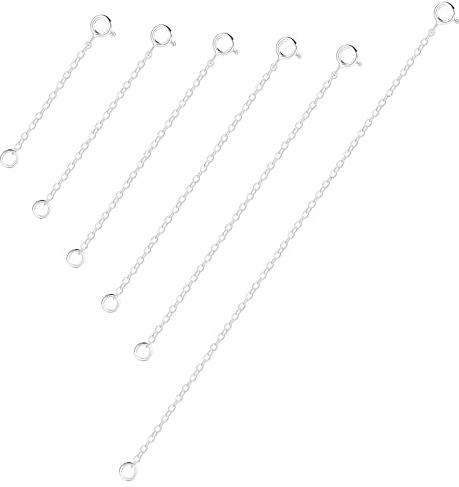 Leocuci 6pcs Solid 925 Sterling Silver Necklace Chain Extenders for Necklace for Women Men 2,2.5, 3,3.5, 4, and 6 Silver