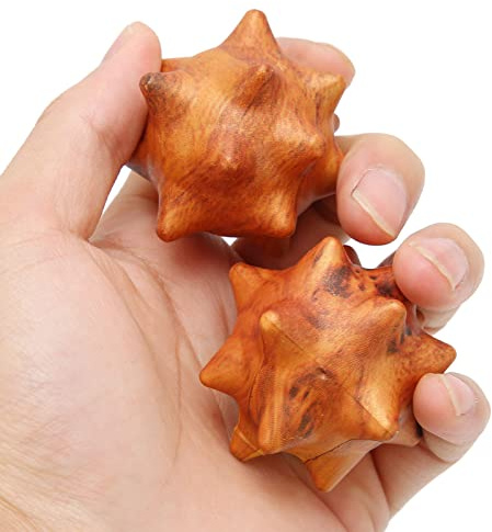 Massage Ball Set, 2pcs Hand Massage Ball Wooden Palm Relaxing Spiky Textured Acupoint Massage Balls for Elderly, Pilates Spiky Ball for Hand Therapy, Deep Tissue, Plantar Fasciitis Recovery