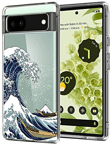 Unov Hülle Kompatibel mit Pixel 6a Hülle klar Transparent Schlanke Schutzhülle Weich TPU Stoßstange Geprägtes das Muster Stoßdämpfung 6.1 Zoll (Große Welle)