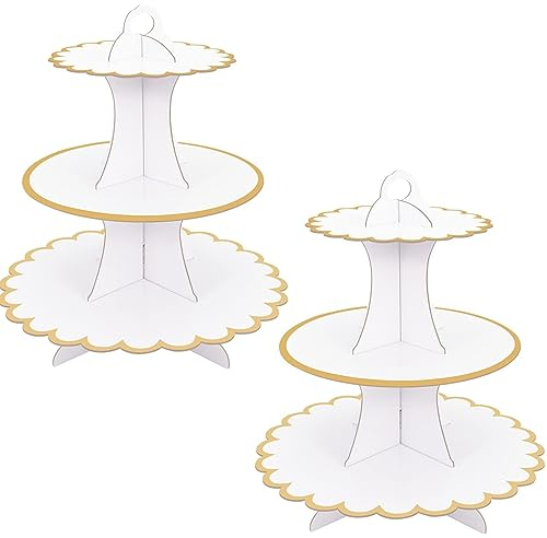 2PCS Cupcake Stand Cake Cardboard 3-Tier Cardboard Cupcake Stands White Cardboards Cupcakes Holder, 3- Tier Dessert Holder, Round Cupcakes Display Tower, Tea Dessert Stand for Birthday Party Wedding