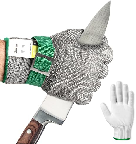 Twinzee Gant Anti Coupure Haute Technologie (Niveau A9/F) Protection Ultime et Flexibilité Maximale - Gant Cuisine en Acier Inoxydable - Taille L
