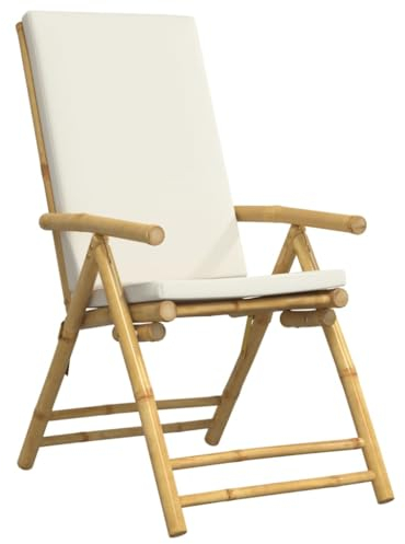 vidaXL Bistrostühle Klappbar 4 STK., Bistrostuhl mit Cremeweißen Kissen, Stuhlset für Garten Balkon Terrasse, Gartenstuhl Balkonstuhl, Bambus