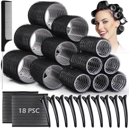 GeeRic selbsthaftende Lockenwickler,33 Stücke Lockenwickler Set Haftwickler in 3 Größen (44 mm, 36 mm, 25mm) Praktische Klettwickler für stylische Frisuren 12 Stücke Entenschnabel Schneiden Clipsfür