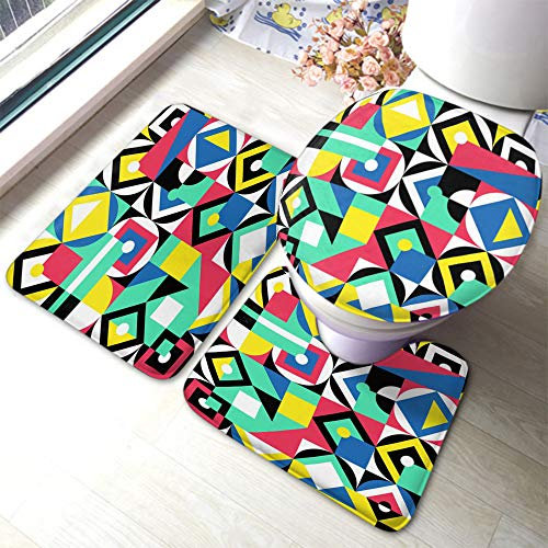 Alfombra De Baño De 3 Piezas Colorful Geometric Pattern Geometric Shapes Artistic Decorative Alfombras De Cama Cómoda Moda Juego De Alfombrillas De Baño, para Cocina, Baño, Dormitorio