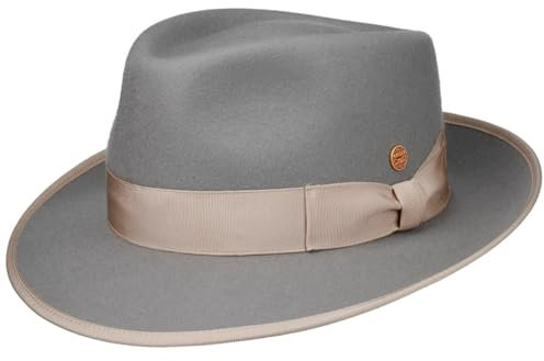 Mayser Mio Twotone Wollhut Bogarthut Wollfilzhut Fedora Damen/Herren - Made in The EU mit Ripsband Herbst Sommer Frühjahr Winter Frühling-Sommer Herbst-Winter - XL (60-61 cm) hellgrau