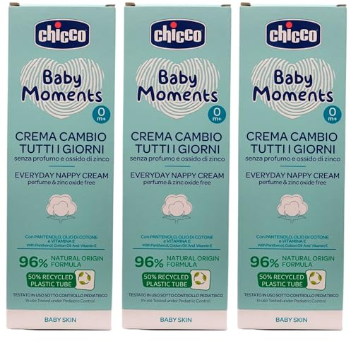 Crema Per Bambini, Cambio Tutti i Giorni BABY MOMENTS 0+, Senza Profumo e Ossido Di Zinco. Con Pantenolo, Olio Di Cotone e Vitamina E 100ml (3 Unità)
