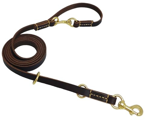 LWBMG Guinzaglio in pelle per cani, 2,4 m x 1,6 cm, guinzaglio multifunzione per cani, mani libere, tracolla, cintura regolabile, guinzaglio da addestramento per cani di taglia media e grande