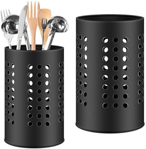 Occzin Küchenutensilienhalter für Arbeitsplatte, 2 Stück Schwarz Edelstahl-Besteckhalter, Küchendekor Utensil Topf, Küchendekor Utensil Topf, Küchenutensilien Bauernhausstil für alle Arten von Küchen
