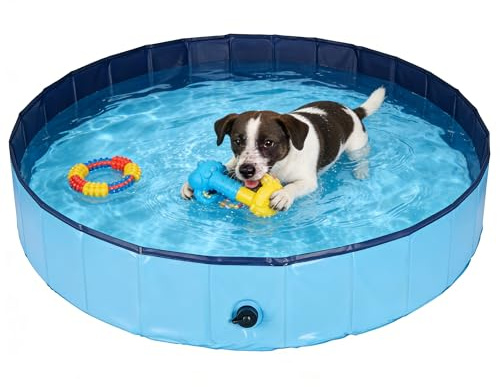 Rinling Piscina per cani, 80 x 20 cm, pieghevole per cani, antiscivolo, piscina (blu S)