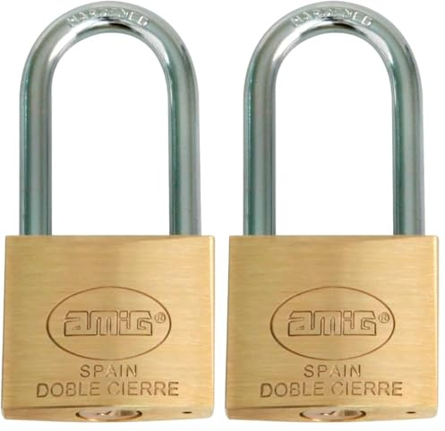 Amig - Candado de seguridad | Incluye 2 llaves | Arco largo | Latón y arco de Acero tratado | Para taquillas de gimnasio, puertas, armarios, maletas, mochilas | Doble cierre | Ancho: 30 mm