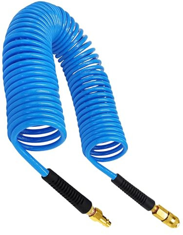 Air Compressor Hose Polyurethane: PU Recoil Air Line Hoses 7.5m Long 6mm ID x 9.5 mm OD with 1/4 Europe Quick Coupler and Plug