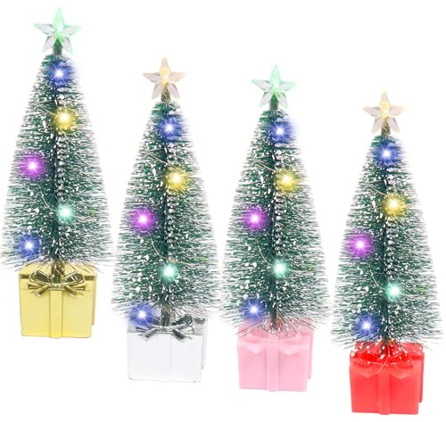 LED mini julgran, 4 stycken små julgran med belysning, julgran konstgjord liten, färgglada lampor julgran, liten gran, juldekoration bord present