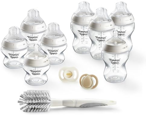 Tommee Tippee Kit de Démarrage Biberons Natural Start et Sucettes, Biberons Auto-Stérilisants Natural Start 150ml et 260ml, avec Tétines à Débit Extra-Lent et Lent, et Sucettes Ultra-légères