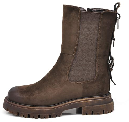 IF Stivali Biker Ciclista Stivaletti Chelsea Donna con Suola Spessa Chunky 3 Fibbie Posteriori MP2747-3 T.moro N.36
