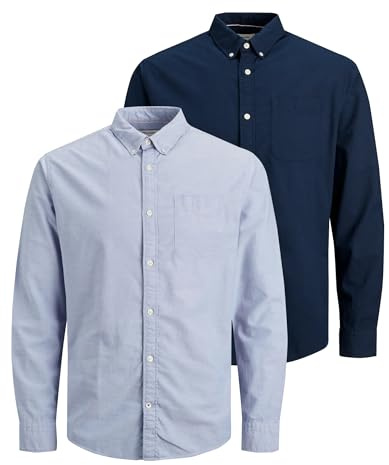 JACK & JONES Adult Men's Slim Fit Casual Shirt 100% Cotton Long Sleeve Checked Navy M, M