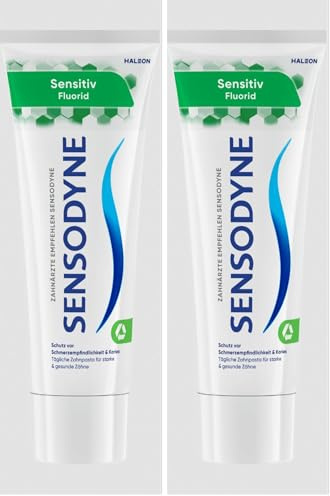 Sensodyne Dentifricio al fluoro sensibile, 75 ml, dentifricio quotidiano per la protezione contro la carie, per denti sensibili al dolore (Confezione da 2)