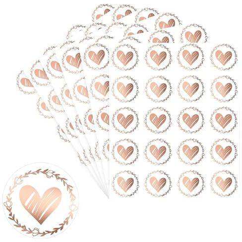 JYNVO 120 adesivi a forma di cuore trasparenti e Oro rosa, sigillo di cera a forma di cuore autoadesivo per matrimoni, buste, biglietti d'auguri, inviti di nozze e confezioni regalo (Oro rosa)