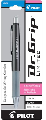 PILOT Dr. Grip Limited Refillable & Retractable Gel Pen, Fine Point, Black, Single Pen - Ideal for School, Journaling & Office Writing