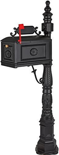 Polar Aurora Barcelona Decorative Post Mailbox Combination Stratford Heavy Duty Postal Mail Box Cast Aluminum(Black)