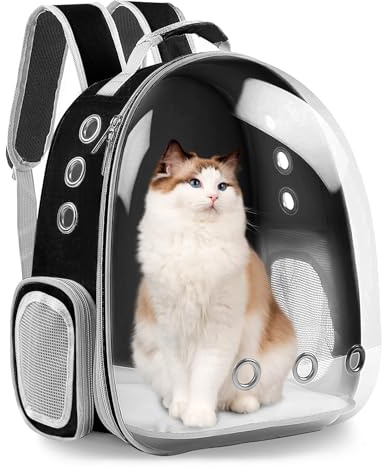XZKING Zaino trasportino per animali domestici, con bolle di gatto, approvato per ventilare, trasparente, a cupola spaziale, per viaggi ed escursioni (nero)