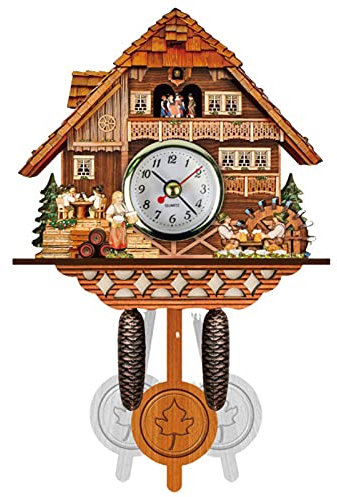 Betos Reloj retro de cuco, reloj de pared de madera con péndulo oscilante, esfera dorada, perfecto para el hogar, cafetería, cocina, decoración de sala de estar