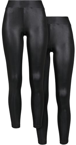 URBAN CLASSICS Set 2 Leggings Donna, Leggins in Similpelle, Pantaloni con Vita Normale, Cintura Antistress, Disponibile in diversi Colori e Taglie da XS - 5XL