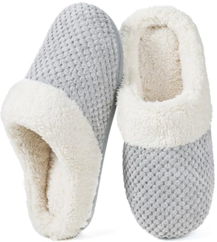 ULTRAIDEAS Women's Warm Winter House Shoes Slippers Memory Foam with Comfy Fleece, Fuzzy Slip-on Indoor Outdoor (Cloud Grey, Size 7-8)