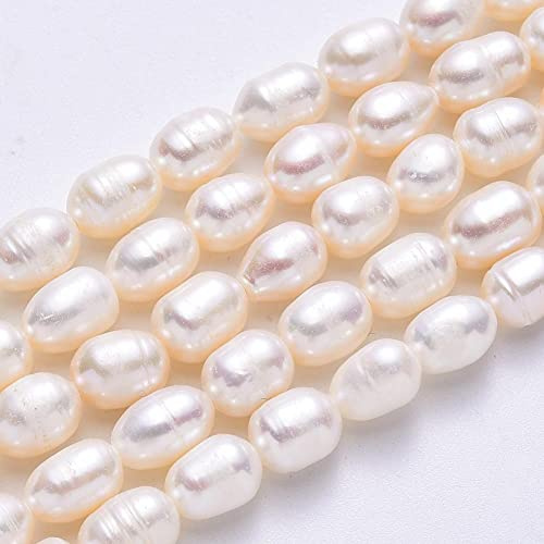 Perlin Perlas de agua dulce, perlas cultivadas de conchas, 8 ~ 10 mm, color blanco, grano de arroz, barroco, piedras preciosas, perlas para enhebrar, perlas de agua fresca, piedras preciosas