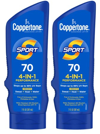 Coppertone Sport Sunscreen Lotion, Broad Spectrum SPF 70 Sunscreen Multi Pack, 7 Fl Oz, Pack of 2