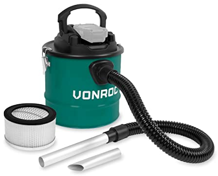 VONROC Aspirateur à Cendres sans Fil VPower 20V - Réservoir 12L - Tuya de 1m - 2 Embouts - Filtre HEPA – sans Batterie ni Chargeur Rapide