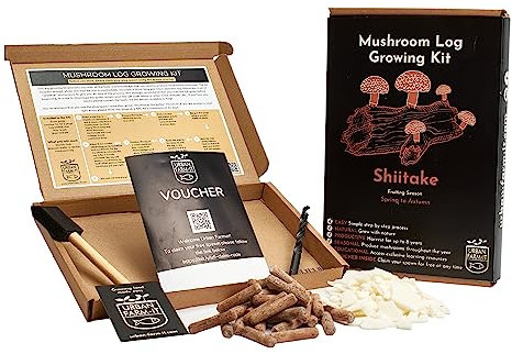 Urban Farm-It Mushroom Growing Kit Logs (Shiitake) | Gardening Gifts for Women, Men & Kids | Voucher to Claim Free Spawn & Begin Growing When Ready | Fun, Educational, Easy to Use & Delicious to Eat