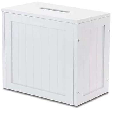 Wooden Slimline Shaker Bathroom Storage Unit Toilet Roll Paper MDF Cabinet Compact Box Multi-Purpose Cleaning Bathroom Tidy Box Hamper Home Office, 40H x 49.5W x 16D cm (WHITE)