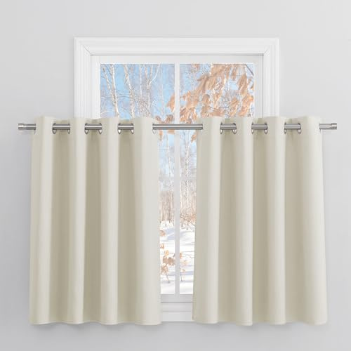 PONY DANCE Cortinas Infantiles Niña, Opacas, Termicas Aislantes Frio y Calor, Cortas para Ventanas, 2 Piezas, 132x90 CM, Beige Claro