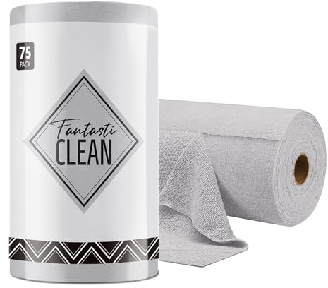 Fantasticlean Mikrofaser Reinigungstücher, 75 Stück pro Rolle Abreißbare Putztücher, Wiederverwendbare Fusselfreie Lappen für Auto, Küche und Haus 30x30cm-Grau