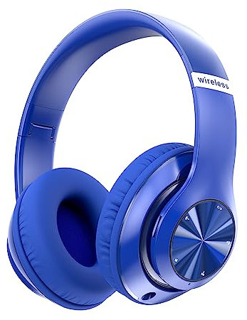 ZORIN 9S Cascos Diadema Inalambricos Bluetooth Plegables, 60 Horas de Reproducción Casco Inalambricos Bluetooth Estéreo HiFi con Micrófono, 6EQ Modos, Soporte Micro TF/FM, para PC/Fones (Azul)