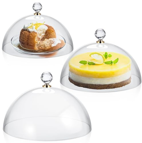 Baderke 3 piece Acrylic Clear Cake Dome Cover, 8'' 10'' 12'' Round Cake Stand Cover Plastic Cloche Dome Stand Lid Food Display for Food Freshness Dessert Plate Box Tray Display