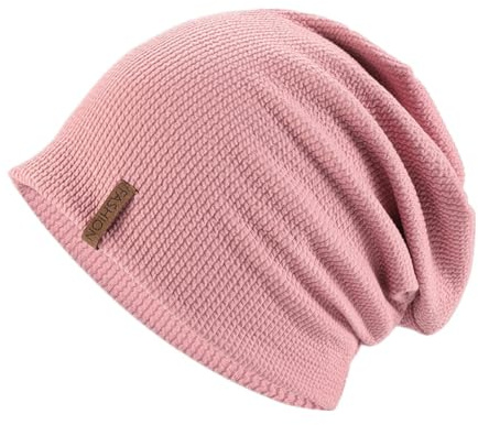 KOMUNJ Mjuk bekväm jerseymössa klassisk, slouch lång beanie mössa stickade mössor för män och kvinnor, för vår höst och vinter, ROSA, En Storlek