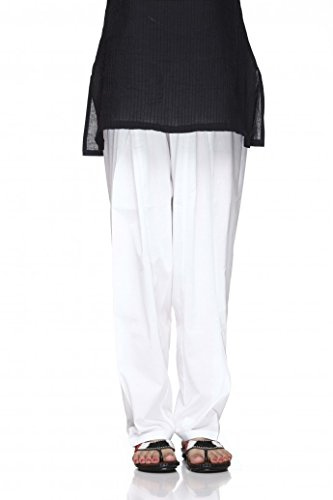 Ladyline Plain Cotton Salwar Pants for Womens with Drawstring Baggy Pant Indian Yoga (White, Size-12/M)