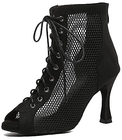 MINITOO Sexy Damen Ballroom Tanzschuhe Offene Tanzen Stiefeletten Abend Prom Sandalen L573 Schwarz 9cm Absatz EU 38