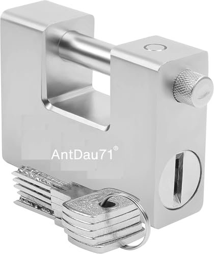 AntDau71® - Candado blindado recubierto antirrobos de 1 kg con 5 llaves - Acero macizo - Grillete grueso 12 mm - Candado para moto, persiana, puerta, seguridad garaje. Longitud 84 mm - CW925