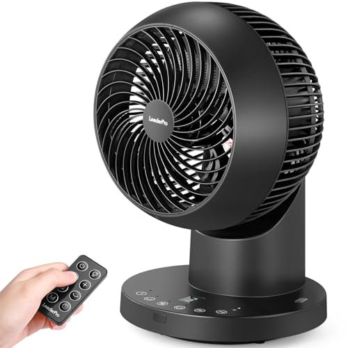 LeaderPro Ventilateur de table silencieux à 360° avec télécommande et ventilateur sur pied - Circulation de l'air silencieuse, noir