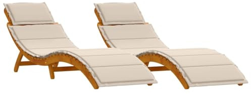 vidaXL Lettino prendisole 2 pcs Bianco Crema Legno di Acacia Massello, Seduta da giardino, lettino solare moderno rettangolare, reclinabile elegante per terrazza e relax all'aperto