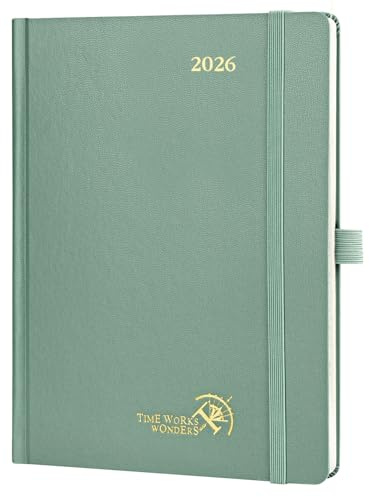 POPRUN Kalender 2026 Vertikal 22 x 16,5 cm, Hårt Omslag, Weekly Planner 2026 med Månadsflikar, Tjockt Papper 100 GSM, Mörkgrön